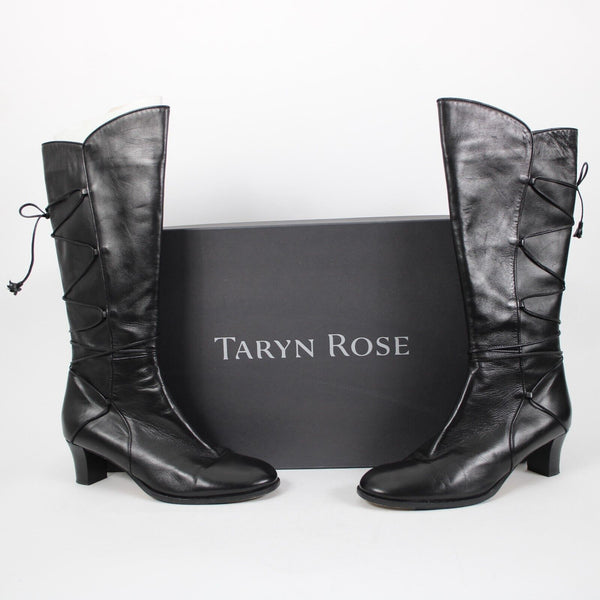 Taryn Rose Legend Nappa Sz 39.5 M Black Zip Up Leather 2" Heel Tassel Boots