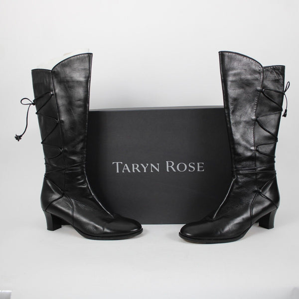 Taryn Rose Legend Nappa Sz 39.5 M Black Zip Up Leather 2" Heel Tassel Boots