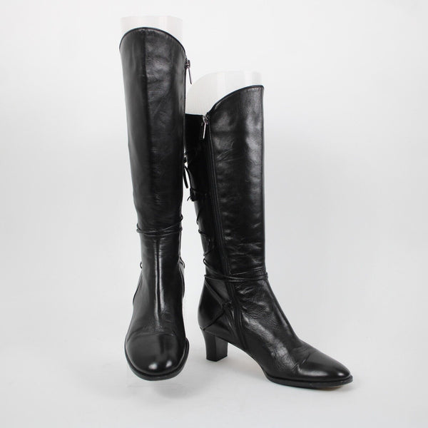 Taryn Rose Legend Nappa Sz 39.5 M Black Zip Up Leather 2" Heel Tassel Boots