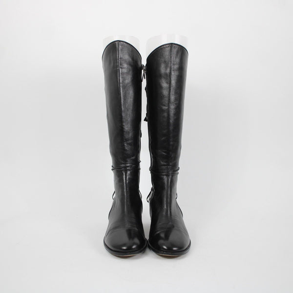 Taryn Rose Legend Nappa Sz 39.5 M Black Zip Up Leather 2" Heel Tassel Boots