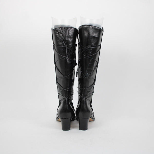Taryn Rose Legend Nappa Sz 39.5 M Black Zip Up Leather 2" Heel Tassel Boots