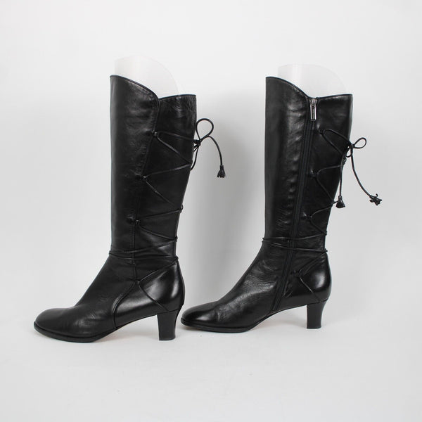 Taryn Rose Legend Nappa Sz 39.5 M Black Zip Up Leather 2" Heel Tassel Boots