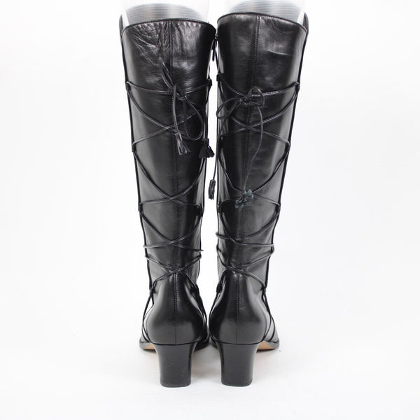 Taryn Rose Legend Nappa Sz 39.5 M Black Zip Up Leather 2" Heel Tassel Boots