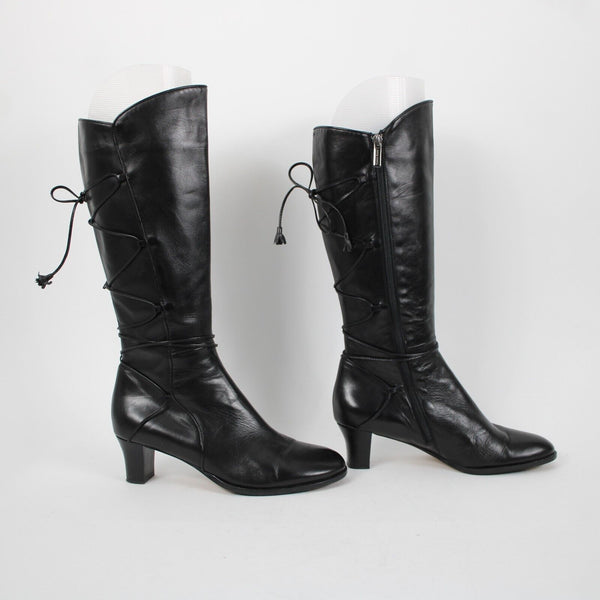 Taryn Rose Legend Nappa Sz 39.5 M Black Zip Up Leather 2" Heel Tassel Boots