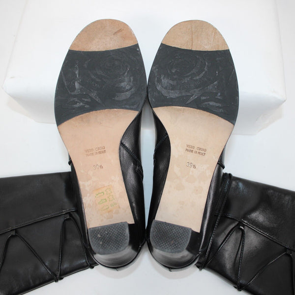 Taryn Rose Legend Nappa Sz 39.5 M Black Zip Up Leather 2" Heel Tassel Boots