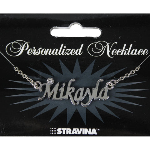 MIKAYLA NEW Name Silvertone Rhinestone 14.5" w 4.5" Multi Ring Extender Necklace