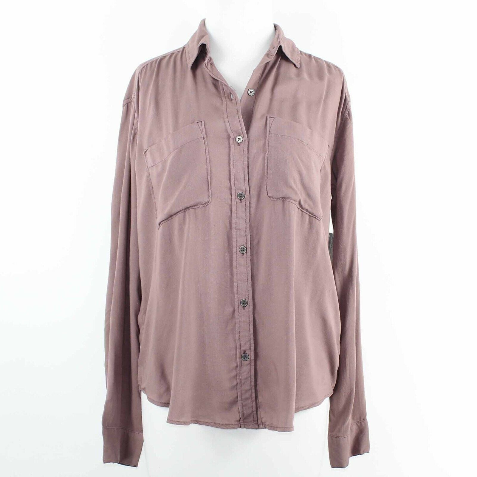 Mudd NEW $36 Sz XS Muted Plum Purple Pink Button Front Pockets 100% Rayon Shirt