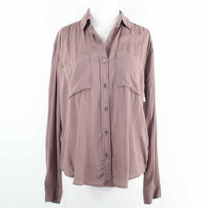 Mudd NEW $36 Sz XS Muted Plum Purple Pink Button Front Pockets 100% Rayon Shirt