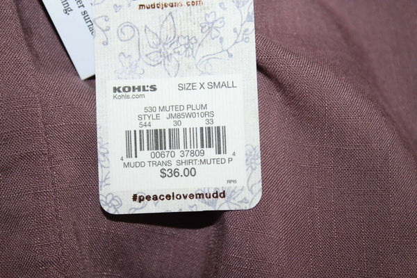 Mudd NEW $36 Sz XS Muted Plum Purple Pink Button Front Pockets 100% Rayon Shirt