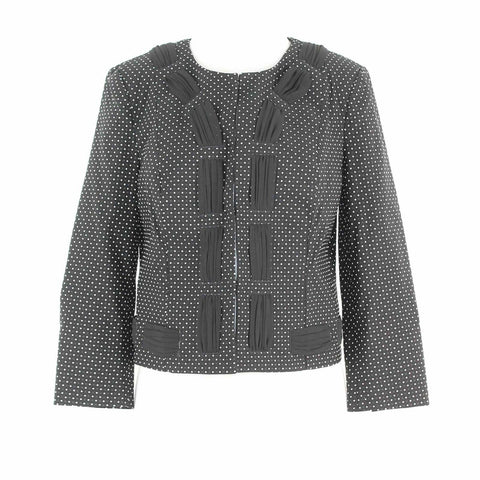 CAbi Sz 4 Black White Square Dotted Lined Chiffon Poly Rayon Blend Jacket