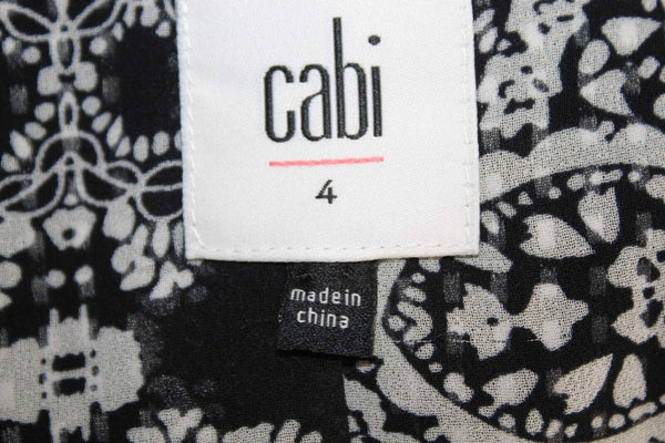 CAbi Sz 4 Black White Square Dotted Lined Chiffon Poly Rayon Blend Jacket