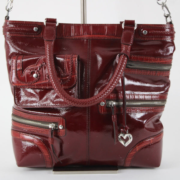 Brighton D562469 13 x 12 x 3 Burgundy Red Inner Pockets Patent Leather Purse