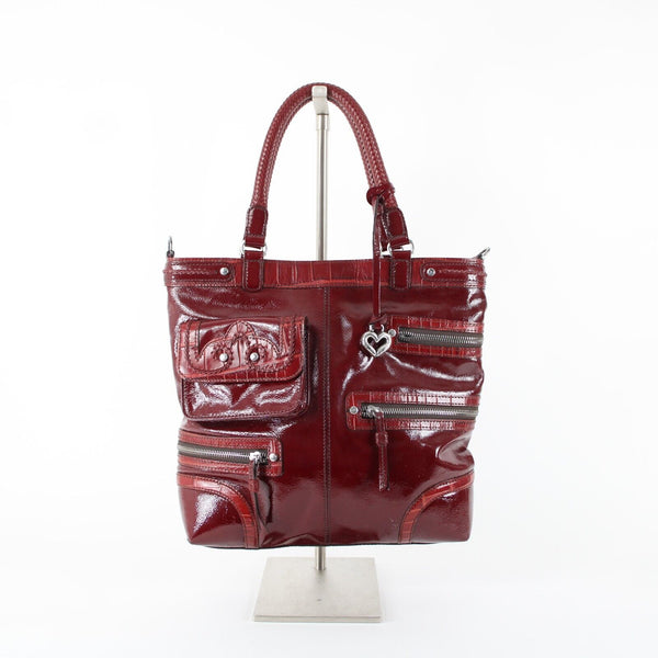 Brighton D562469 13 x 12 x 3 Burgundy Red Inner Pockets Patent Leather Purse