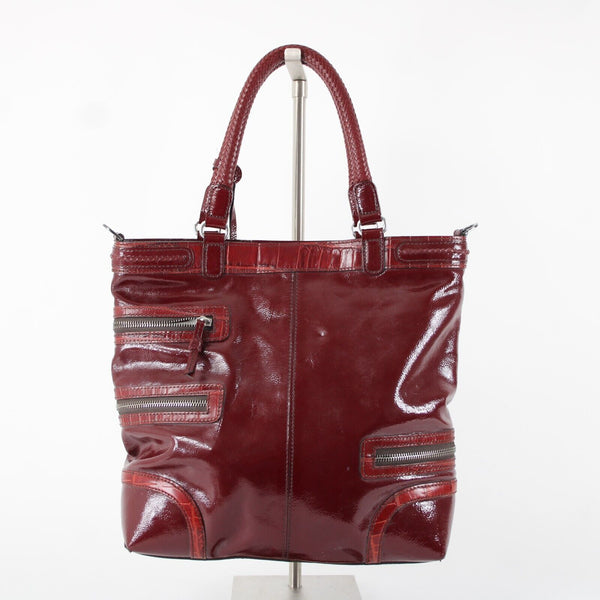 Brighton D562469 13 x 12 x 3 Burgundy Red Inner Pockets Patent Leather Purse
