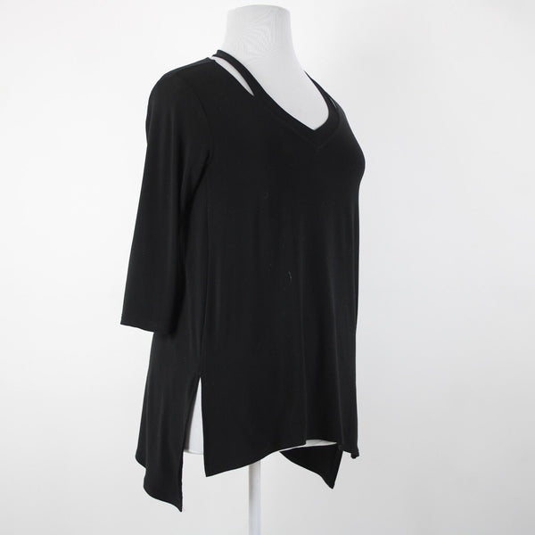 Sympli Sz 10 Black Cold Collar Asymmetrical V Neck Jersey Top