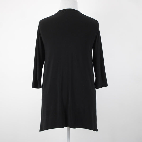 Sympli Sz 10 Black Cold Collar Asymmetrical V Neck Jersey Top