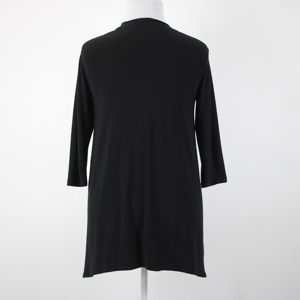 Sympli Sz 10 Black Cold Collar Asymmetrical V Neck Jersey Top