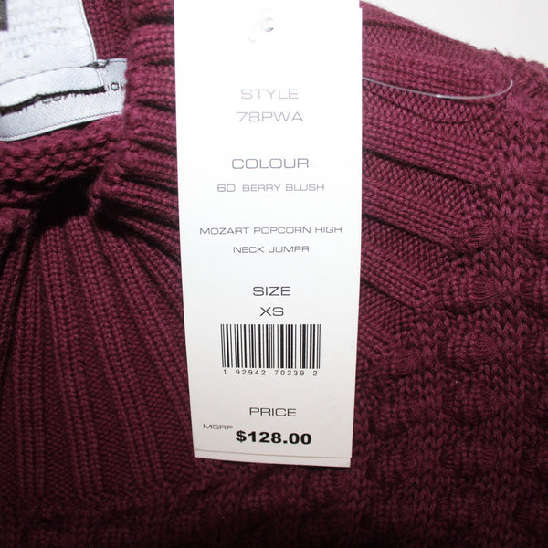 French Connection Sweater NEW $128 Sz XS Burgundy Red Turtleneck 100% Cotton