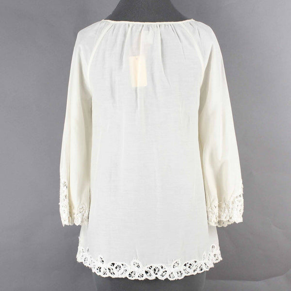 Lucky Brand NEW $120 Sz S Ivory Sheer Lace Inserts Cotton Silk Poly Top