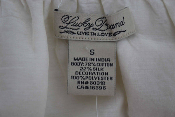 Lucky Brand NEW $120 Sz S Ivory Sheer Lace Inserts Cotton Silk Poly Top