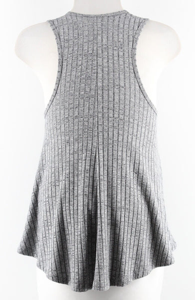 X AriZona Sz XS Grey Ribbed Rounded Bottom Racerback Rayon Poly Blend Top