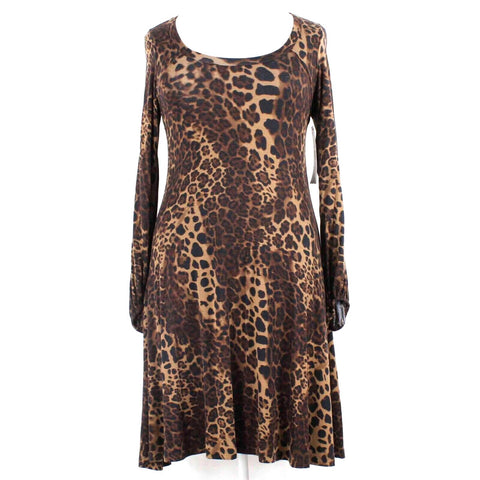 Karen Kane NEW $108 Sz XL Brown Tan Animal Print Scoop Neck Rayon Spandex Dress