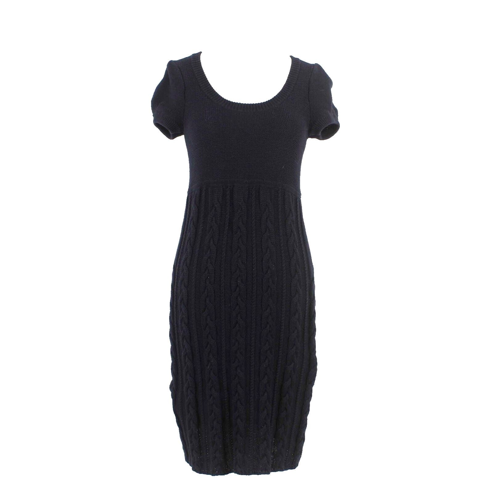INC Sz S Black Open Knit Scoop Neck Short Sleeve 100% Cotton Bodycon Dress