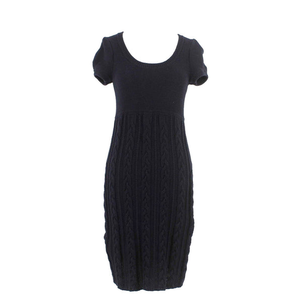 INC Sz S Black Open Knit Scoop Neck Short Sleeve 100% Cotton Bodycon Dress
