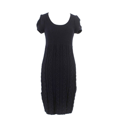 INC Sz S Black Open Knit Scoop Neck Short Sleeve 100% Cotton Bodycon Dress