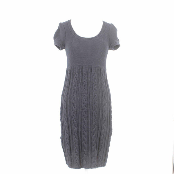 INC Sz S Black Open Knit Scoop Neck Short Sleeve 100% Cotton Bodycon Dress