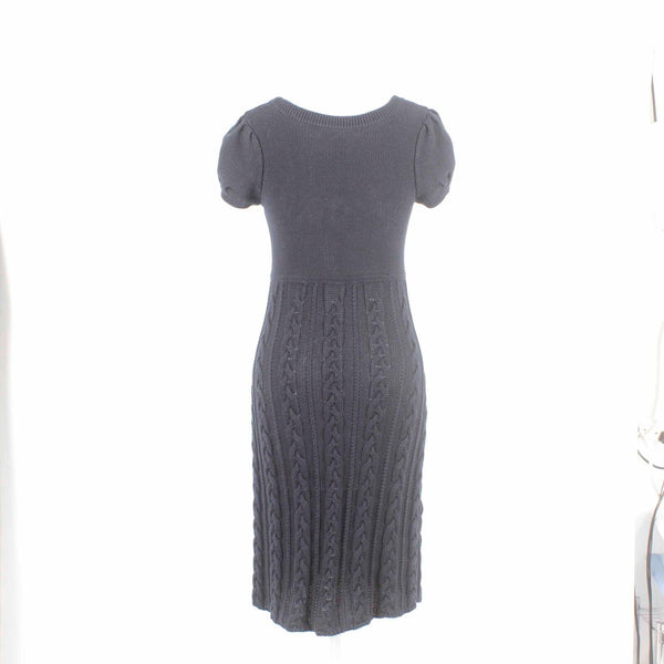 INC Sz S Black Open Knit Scoop Neck Short Sleeve 100% Cotton Bodycon Dress