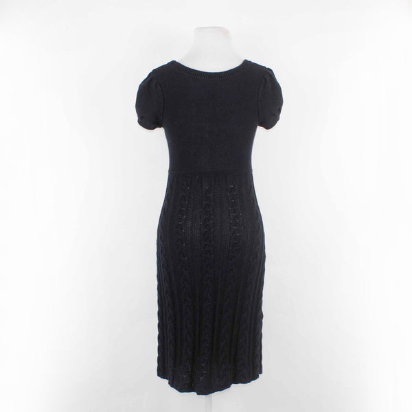 INC Sz S Black Open Knit Scoop Neck Short Sleeve 100% Cotton Bodycon Dress