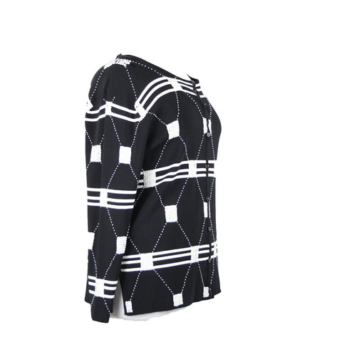 Gardy NEW Sz XL Black White Beaded Sequin Rayon Tight Knit Nylon Cardigan