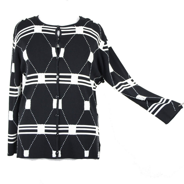 Gardy NEW Sz XL Black White Beaded Sequin Rayon Tight Knit Nylon Cardigan