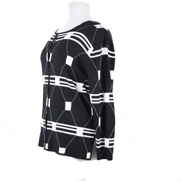 Gardy NEW Sz XL Black White Beaded Sequin Rayon Tight Knit Nylon Cardigan