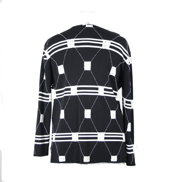 Gardy NEW Sz XL Black White Beaded Sequin Rayon Tight Knit Nylon Cardigan