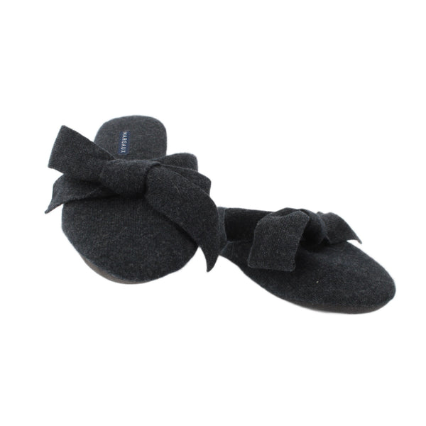 Margaux Slippers Sz S Charcoal Black Heather Bow Cashmere Upper Leather Sole