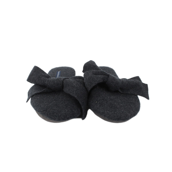 Margaux Slippers Sz S Charcoal Black Heather Bow Cashmere Upper Leather Sole