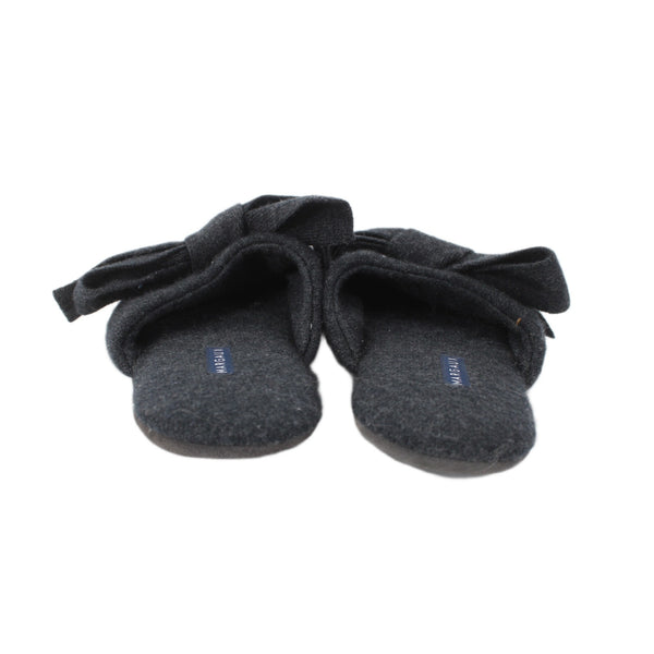 Margaux Slippers Sz S Charcoal Black Heather Bow Cashmere Upper Leather Sole