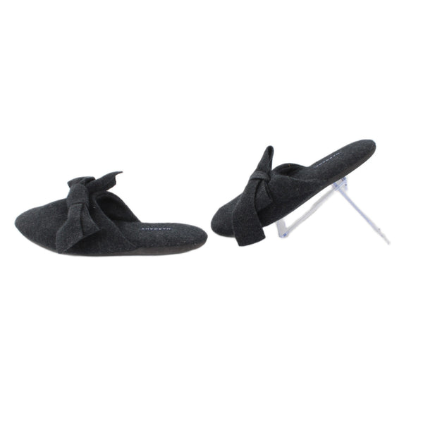 Margaux Slippers Sz S Charcoal Black Heather Bow Cashmere Upper Leather Sole