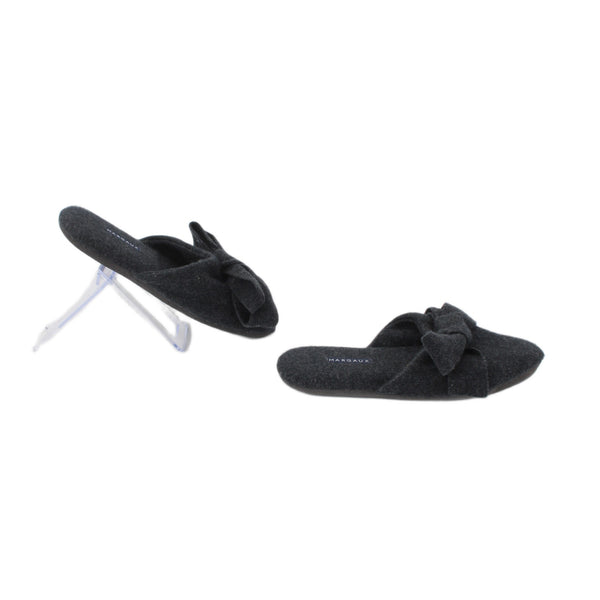 Margaux Slippers Sz S Charcoal Black Heather Bow Cashmere Upper Leather Sole