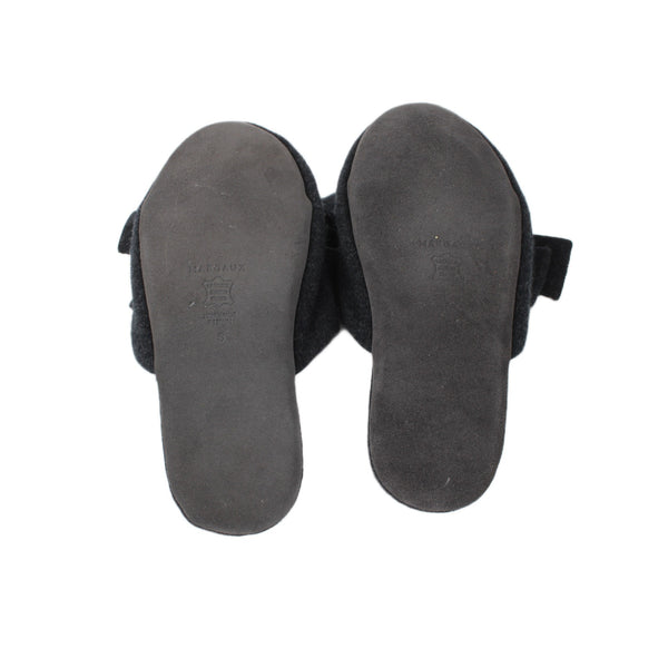 Margaux Slippers Sz S Charcoal Black Heather Bow Cashmere Upper Leather Sole