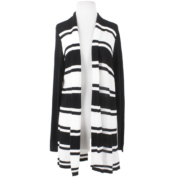 Cyrus NEW $79 Sz L Black Ivory Striped Open Textured 100% Viscose Knit Wrap