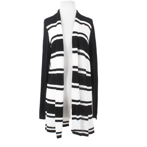 Cyrus NEW $79 Sz L Black Ivory Striped Open Textured 100% Viscose Knit Wrap