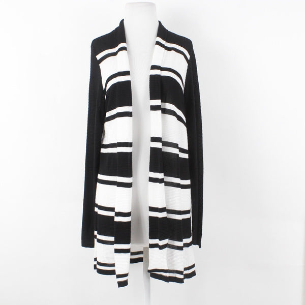 Cyrus NEW $79 Sz L Black Ivory Striped Open Textured 100% Viscose Knit Wrap