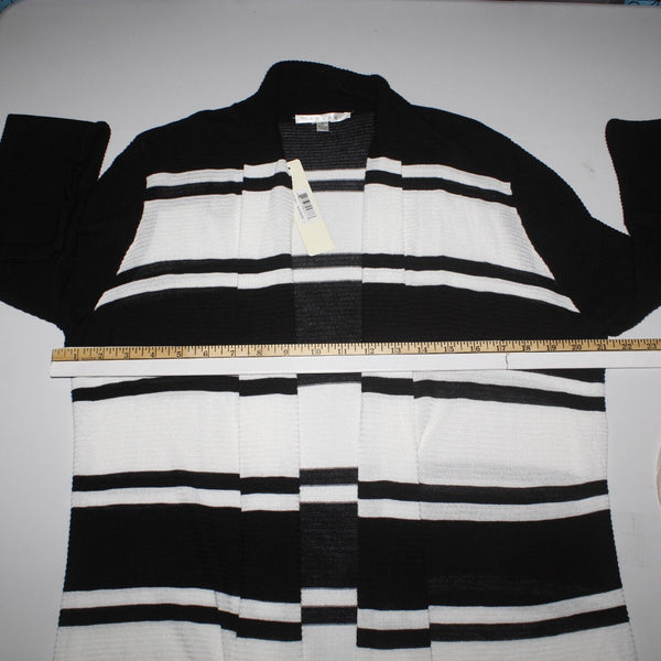 Cyrus NEW $79 Sz L Black Ivory Striped Open Textured 100% Viscose Knit Wrap
