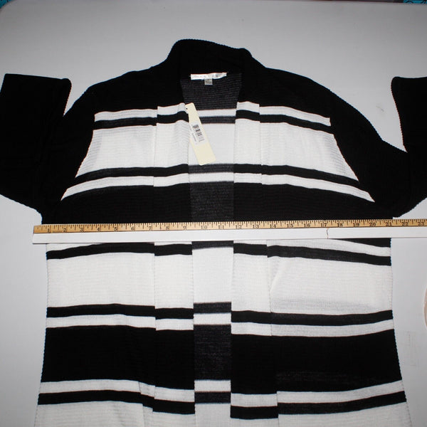 Cyrus NEW $79 Sz L Black Ivory Striped Open Textured 100% Viscose Knit Wrap