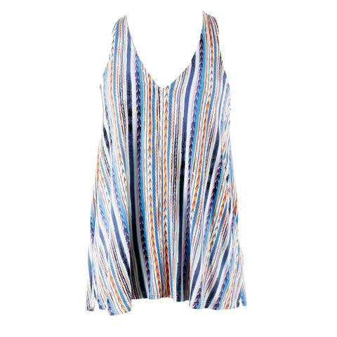 Ella Moss Sz S Navy Blue Multi Vertical Stripes Hi Lo Rayon Spandex Knit Top