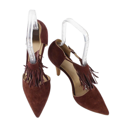 Huma Blanco Sz 38 Burgundy Ankle Fringe Pointed Toe 4in High Heel Shoe