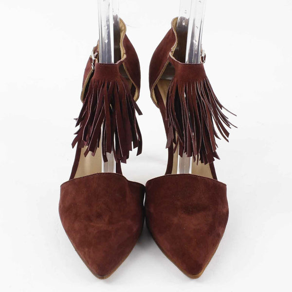 Huma Blanco Sz 38 Burgundy Ankle Fringe Pointed Toe 4in High Heel Shoe